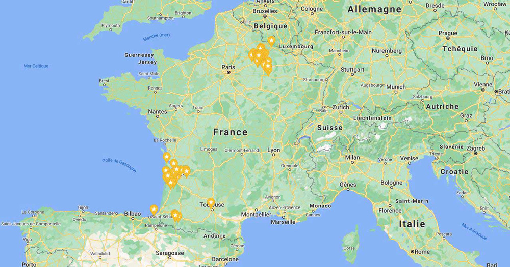Carte des réalisations TED Architecte en France